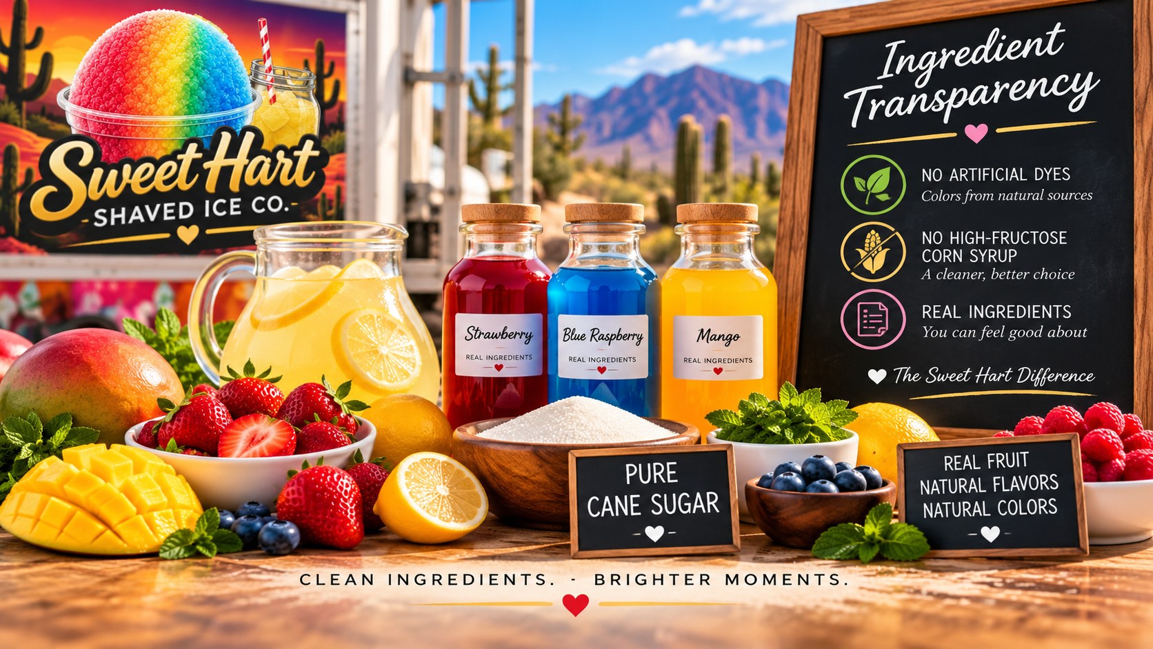 Sweet Hart ingredient transparency with fresh fruit, lemonade, and flavor ingredients
